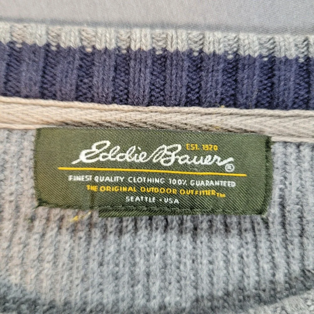 Eddie Bauer Mens Sweater XXL Gray Crewneck Cotton Knit Classic Casual Outdoor - Picture 4 of 10